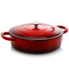 Crock-Pot Artisan 2 Piece 5 Quart Enameled Cast Iron Round Braiser Pan with Self Basting Lid in Scarlet Red