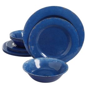 Studio California Mauna 12-Piece Dinnerware Set in Cobalt Blue Crackle Look Decal