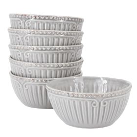 Modern Southern Home Capri 6 Piece 6 Inch Stoneware Embossed Cereal Bowl Set in Grey