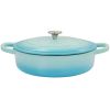 Crock-Pot Artisan 2 Piece 5 Quart Enameled Cast Iron Round Braiser Pan with Self Basting Lid in Gradient Aqua Blue