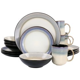 Gibson Elite Rings of Saturn 16 Piece Reactive Glaze Stoneware Dinnerware Set in Grey