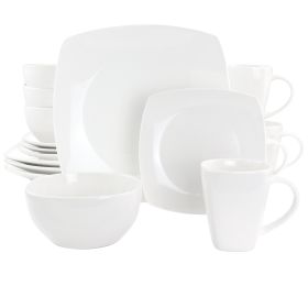 Gibson Elite Soho Lounge 16 Piece Square Glazed Stoneware Dinnerware Set in Ceramic White