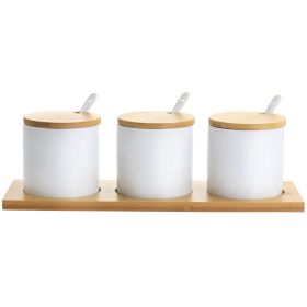 Gibson Elite 10 Piece Fine Ceramic Condiment Canister Set With Bamboo Lids And Base