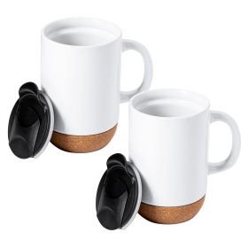 Gibson Home Modani 2 Piece 16.5 Ounce Stoneware Mug Set in White with Lid and Cork Base