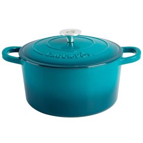 Crock-Pot 7-Quart Artisan Enameled Cast Iron Dutch Oven with Self-Basting Lid – Classic Design in Teal