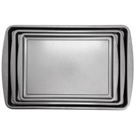 Gibson Home Love To Bake Nonstick Steel Jelly Roll 3 Piece Baking Sheet Set in Gray