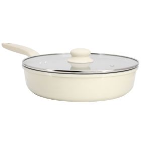 Gibson Home Barnsdall 11 Inch 4 Quart Ceramic Nonstick Alimunium Saute Pan with Lid in Cream