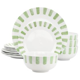 Gibson Home Pacific Waves 12 Piece Round Ceramic Dinnerware Set in Green