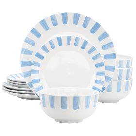 Gibson Home Pacific Waves 12 Piece Round Ceramic Dinnerware Set in Blue