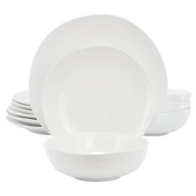 Gibson Home Aspen Drift 12 Piece Organic Round Ceramic Dinnerware Set in White