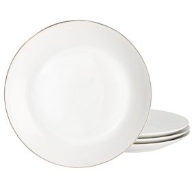 Gibson Home Ogalla 4 Piece Fine Ceramic 10.5 Inch Dinner Plate Set in White with Gold Rim