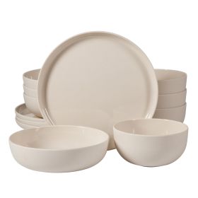 Gibson Home Candy Skies 12 Piece Wheat Straw Melamine Dinnerware Set in Taupe