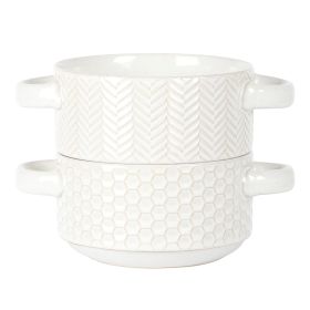 Gibson Elite Earlhart 2 Piece 6 Inch Ribbed Stoneware Soup Bowl Set with Handles in White
