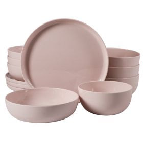Gibson Home Candy Skies 12 Piece Wheat Straw Melamine Dinnerware Set in Pink