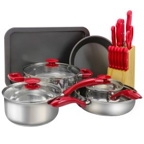 MegaChef 22-Piece Aluminum Cookware Set – Vibrant Red for Style and Performance