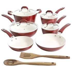 Kenmore Arlington 12 Piece Aluminum Ceramic Coated Nonstick Cookware Set in Metallic Red