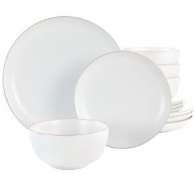 Gibson Home Rockaway 12 Piece Stoneware Dinnerware Set in White