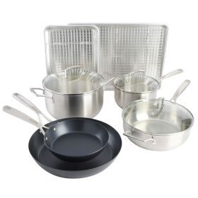 Babish 12 Piece Stainless Steel, Carbon Steel, &amp; Aluminum Essential Cookware Set