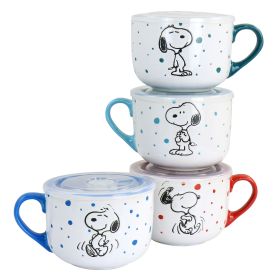 Peanuts Freckled Joy 25oz Stoneware 4 Piece Soup Cup and Lid Set in Assorted Designs