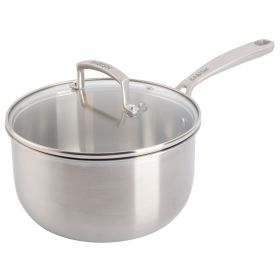 Babish 3.5 Quart Stainless Steel Tri-Ply Double Riveted Saucepan with Lid in Silver