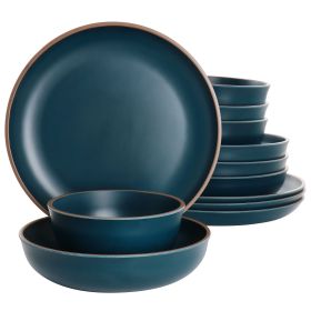 Gibson Home Rockabye 12 Piece Melamine Dinnerware Set in Dark Teal