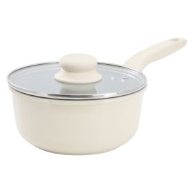 Gibson Home Barnsdall 2 Quart Ceramic Nonstick Aluminum Saucepan in Ivory with Lid