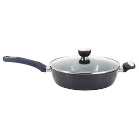 Oster Hawke 3.9 Quart Ceramic Nonstick Aluminum Saute Pan with Lid in Dark Blue