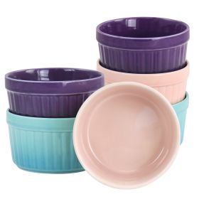 Crockpot Thornburg 6 Piece 12 Ounce Round Stoneware Ramekin Set in Pastel Assorted Colors