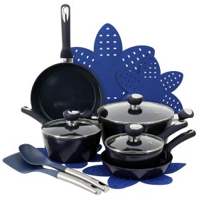 Oster Hawke 14 Piece Ceramic Nonstick Cookware Set in Dark Blue