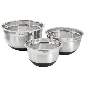 Oster Oswalt 3 Piece Mixing Bowl Set with Non-Slip Bases in Silver