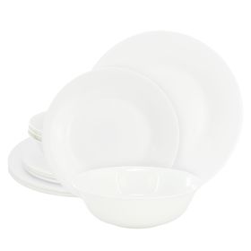 Gibson Ultra White Shadow 12 Piece Opal Glass Dinnerware Set in White