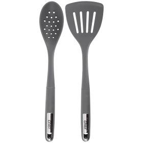 Oster Ridgecrest 2 Piece Silicone Kitchen Tool Slotted Spoon and Turner Set in Gray