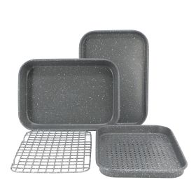 Oster Greystone 4 Piece Nonstick Carbon Steel Toaster Oven Bakeware Set in Speckled Grey
