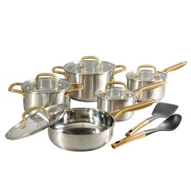Oster Davinelle 12 Piece Stainless Steel Cookware Set in Silver with Gold Handle