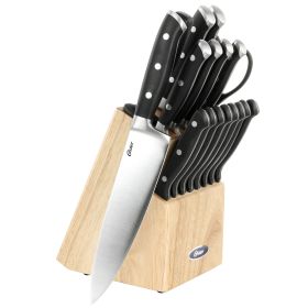 Oster Ginley 18 Piece Stainless Steel Cutlery Set in Black with Pinewood Block