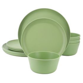 Gibson Home Fairhope 12 Piece Melamine Round Dinnerware Set in Matte Green