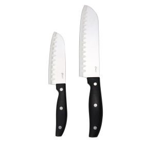Oster Granger 2 Piece Stainless Steel Santoku Knife Set with Black Handles