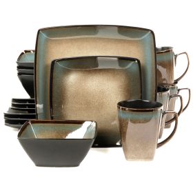 Gibson Elite Tequesta Taupe 16-Piece Square Stoneware Dinnerware Set – Handcrafted Reactive Glaze Artistry For Modern Dining