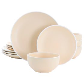 Spice by Tia Mowry Creamy Tahini 12-Piece Stoneware Dinnerware Set – Matte Orange