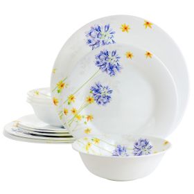 Ultra Violet Floral 12-Piece Dinnerware Set – Gibson Tempered Opal Glass for Elegant Occasions