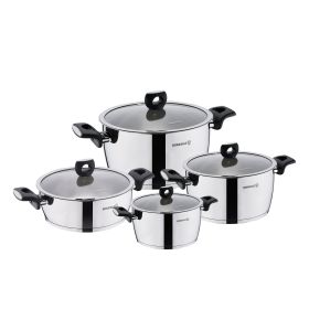 Korkmaz Nora 8 Piece Stainless Steel Cooking Pot Set With Glass Lids