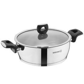 Korkmaz Nora 9.5 Inch Stainless Steel Sauté Pot With Glass Lid – 3.4L Durable Cookware For All Stovetops