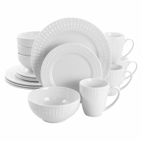 Elama Cara 16-Piece Set – Round White Porcelain Dinnerware for Simple Elegance