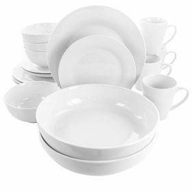 Elama Carey 18-Piece White Porcelain Set – Round Dinnerware for Classic, Stylish Dining