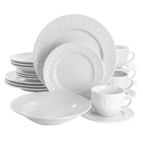Elama Charlotte 20-Piece Dinner Set – White Porcelain for Stylish and Versatile Dining