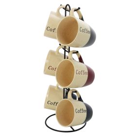 Elama Coffee House “Barista Corner”  6-Piece 12 oz Mug Set – Café-Style Stoneware with Countertop Stand