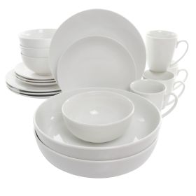 Elama Owen 18-Piece Porcelain Set – Classic White with 2 Large Serving Bowls for All Occasions