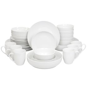 Elama Iris 18 Piece Porcelain Dinnerware Set with 2 Large Serving Bowls in White