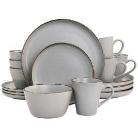 Elama Louis 16-Piece Set – Matte Slate Stoneware with Luxurious Gold Rim for Stylish Dining