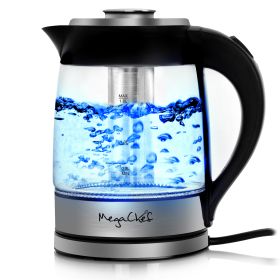 MegaChef 1.8L Cordless Stainless Steel and Glass Electric Kettle with Tea Infuser